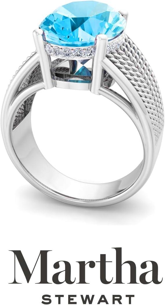 imageMartha Stewart 6 34 Carat Oval Shape Gemstone Hidden Halo Ring with Lab Grown Diamonds in Sterling Silver Choose Your GemstoneBlue Topaz