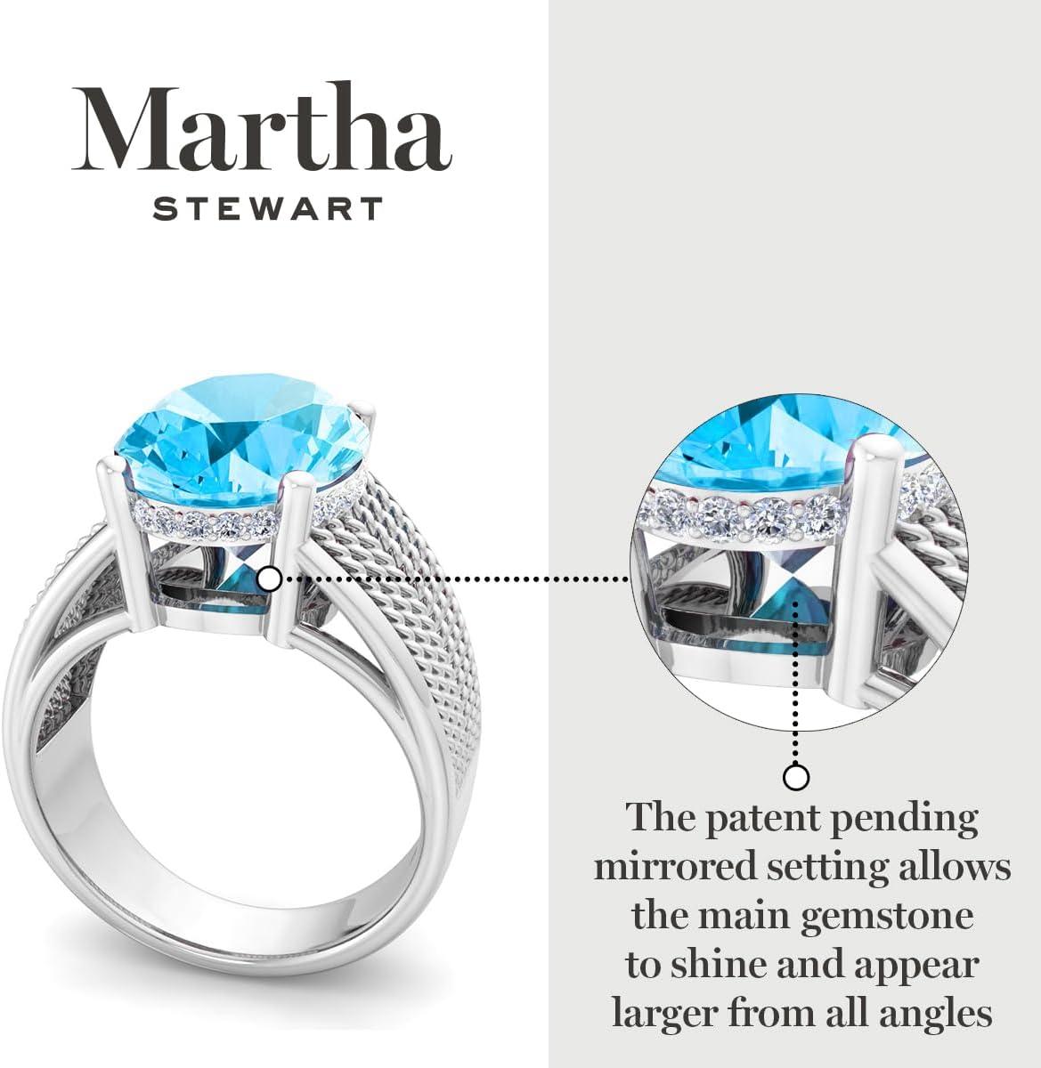 imageMartha Stewart 6 34 Carat Oval Shape Gemstone Hidden Halo Ring with Lab Grown Diamonds in Sterling Silver Choose Your GemstoneBlue Topaz