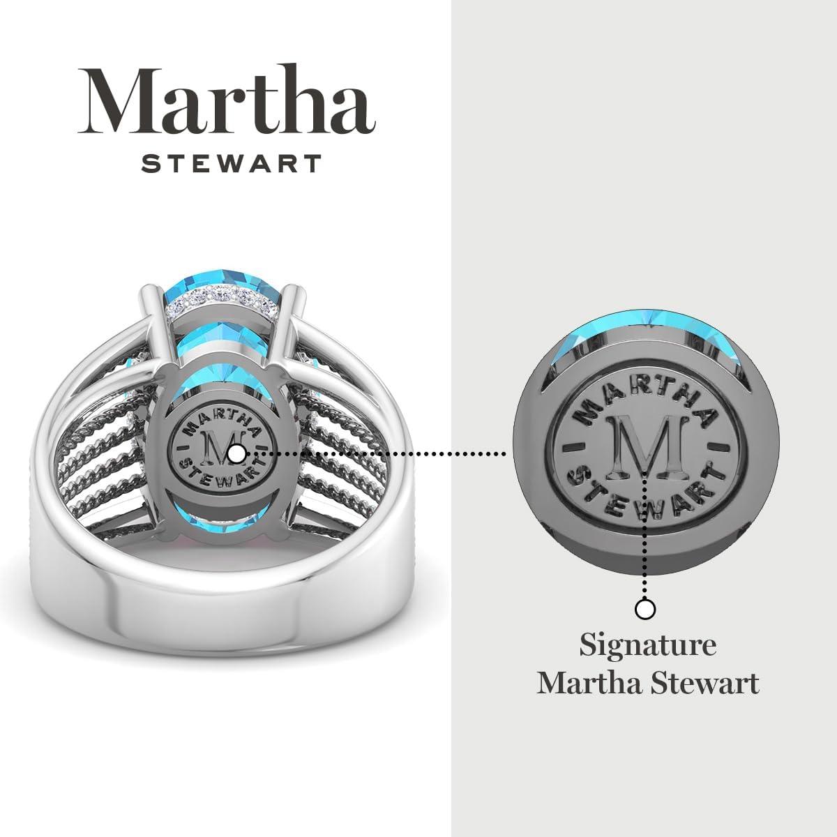 imageMartha Stewart 6 34 Carat Oval Shape Gemstone Hidden Halo Ring with Lab Grown Diamonds in Sterling Silver Choose Your GemstoneBlue Topaz
