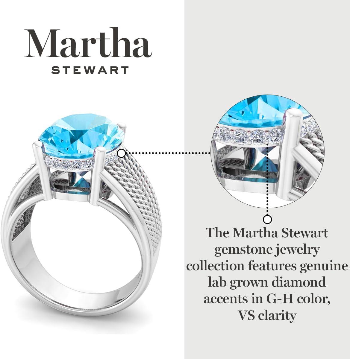 imageMartha Stewart 6 34 Carat Oval Shape Gemstone Hidden Halo Ring with Lab Grown Diamonds in Sterling Silver Choose Your GemstoneBlue Topaz