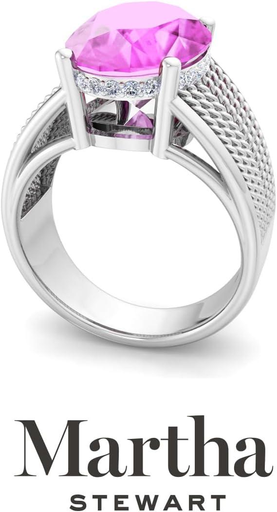 imageMartha Stewart 6 34 Carat Oval Shape Gemstone Hidden Halo Ring with Lab Grown Diamonds in Sterling Silver Choose Your GemstonePink Sapphire