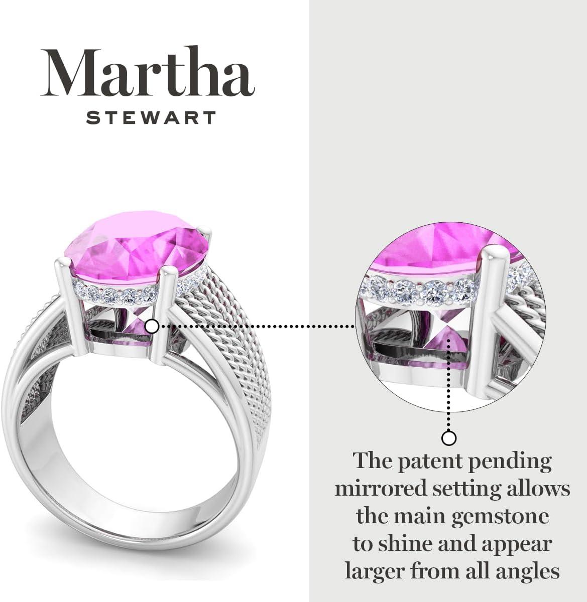 imageMartha Stewart 6 34 Carat Oval Shape Gemstone Hidden Halo Ring with Lab Grown Diamonds in Sterling Silver Choose Your GemstonePink Sapphire