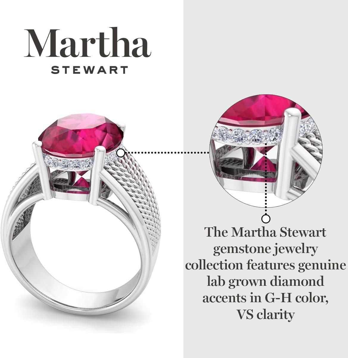 imageMartha Stewart 6 34 Carat Oval Shape Gemstone Hidden Halo Ring with Lab Grown Diamonds in Sterling Silver Choose Your GemstoneRuby