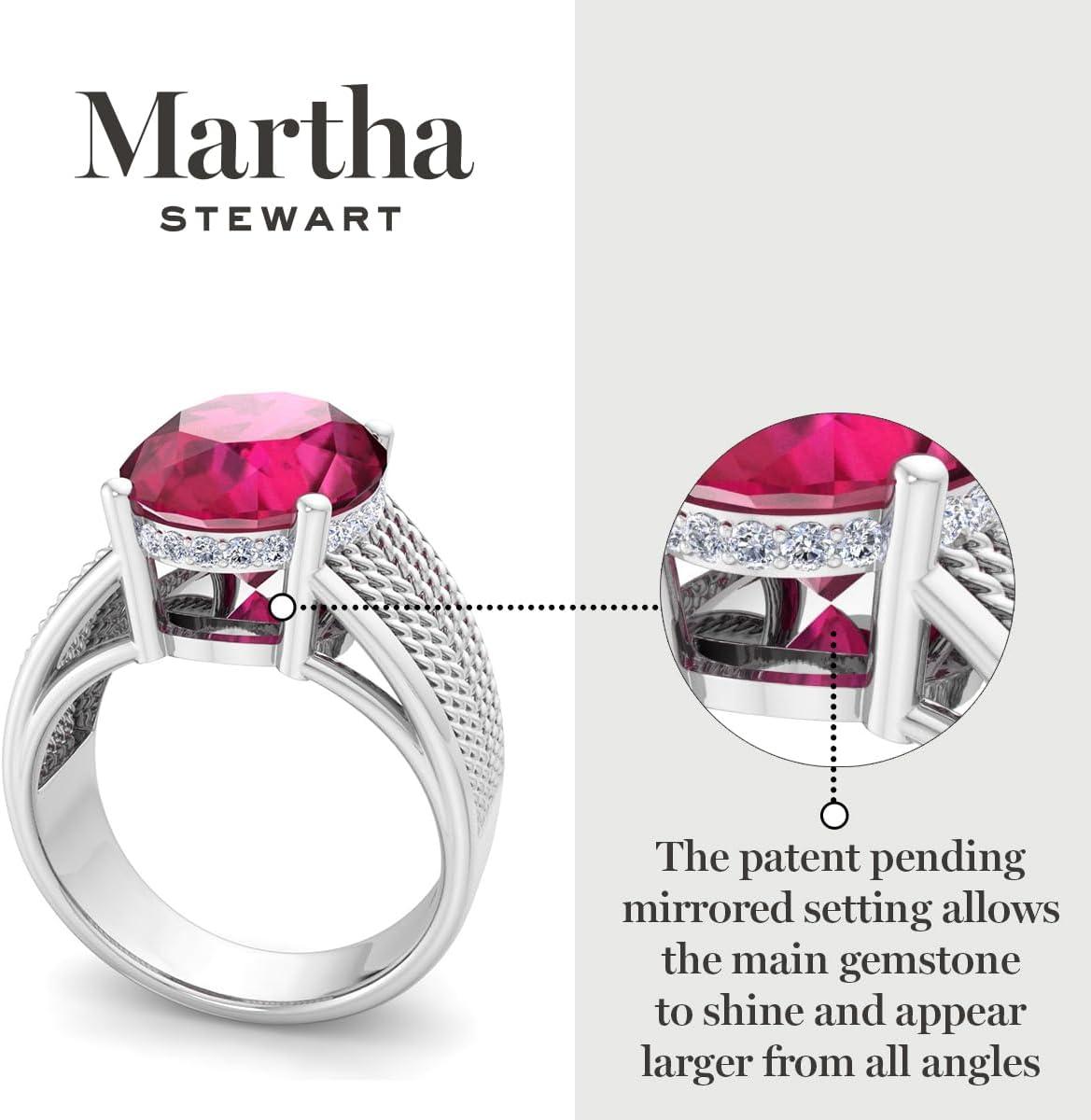 imageMartha Stewart 6 34 Carat Oval Shape Gemstone Hidden Halo Ring with Lab Grown Diamonds in Sterling Silver Choose Your GemstoneRuby