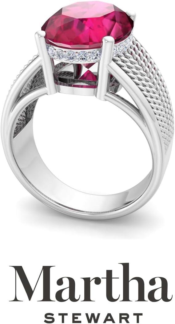 imageMartha Stewart 6 34 Carat Oval Shape Gemstone Hidden Halo Ring with Lab Grown Diamonds in Sterling Silver Choose Your GemstoneRuby