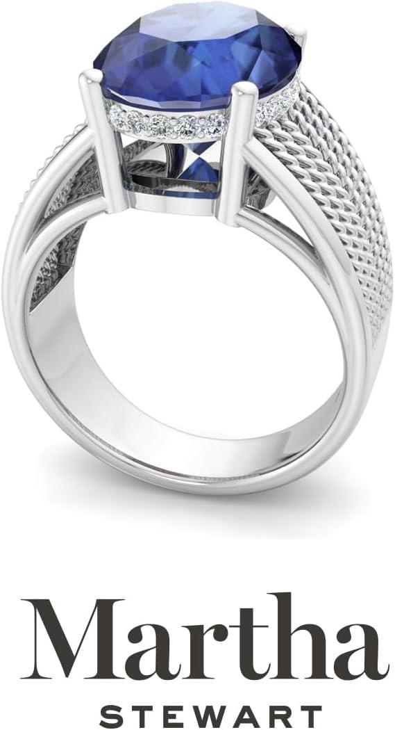 imageMartha Stewart 6 34 Carat Oval Shape Gemstone Hidden Halo Ring with Lab Grown Diamonds in Sterling Silver Choose Your GemstoneSapphire