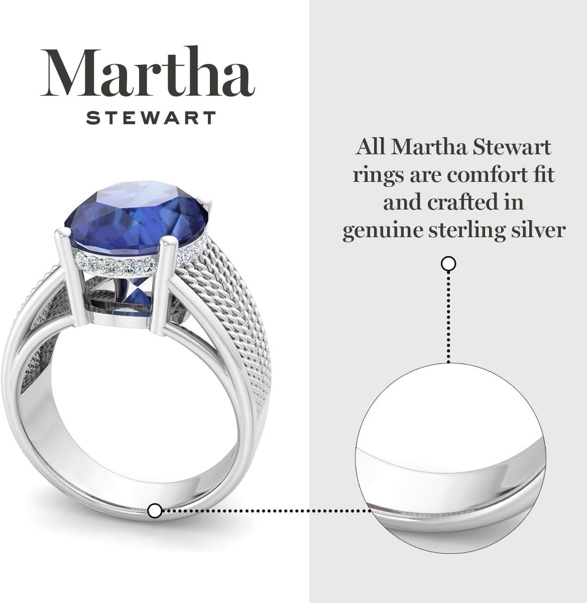 imageMartha Stewart 6 34 Carat Oval Shape Gemstone Hidden Halo Ring with Lab Grown Diamonds in Sterling Silver Choose Your GemstoneSapphire