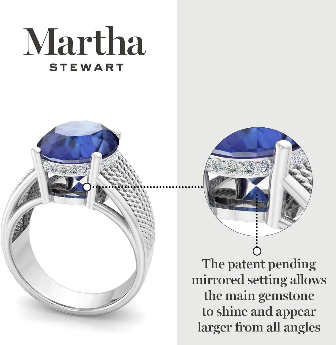 imageMartha Stewart 6 34 Carat Oval Shape Gemstone Hidden Halo Ring with Lab Grown Diamonds in Sterling Silver Choose Your GemstoneSapphire