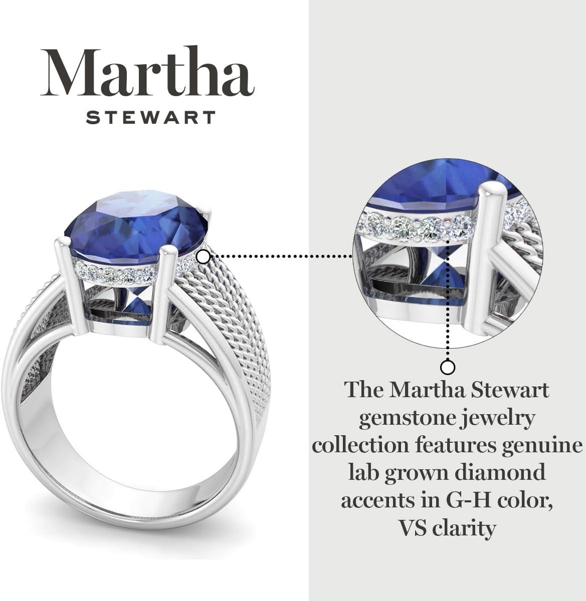 imageMartha Stewart 6 34 Carat Oval Shape Gemstone Hidden Halo Ring with Lab Grown Diamonds in Sterling Silver Choose Your GemstoneSapphire