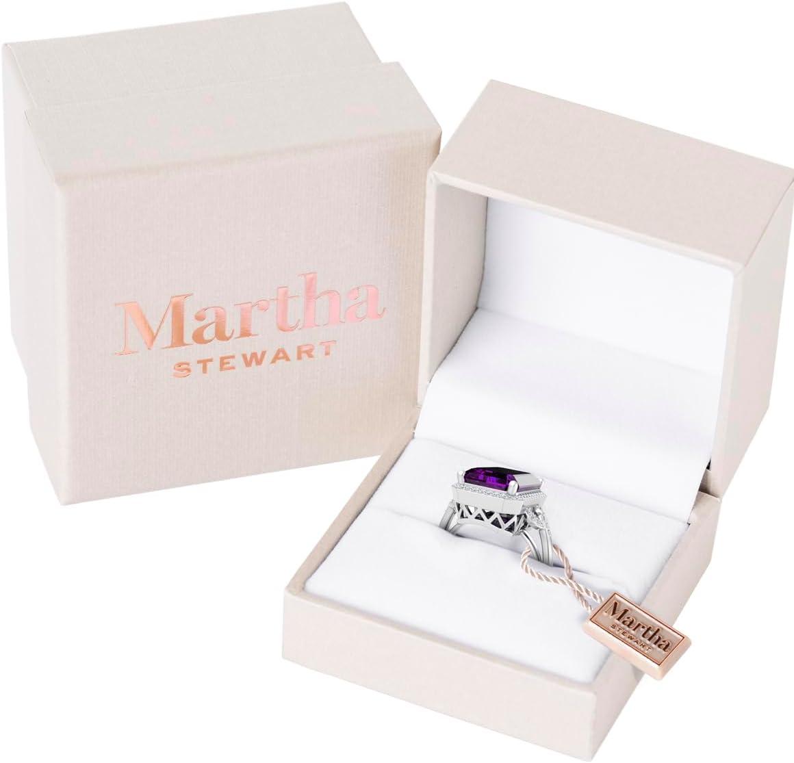 imageMartha Stewart 7 13 Carat Emerald Cut Gemstone Halo Ring with Lab Grown Diamonds in Sterling Silver Choose Your GemstoneAmethyst
