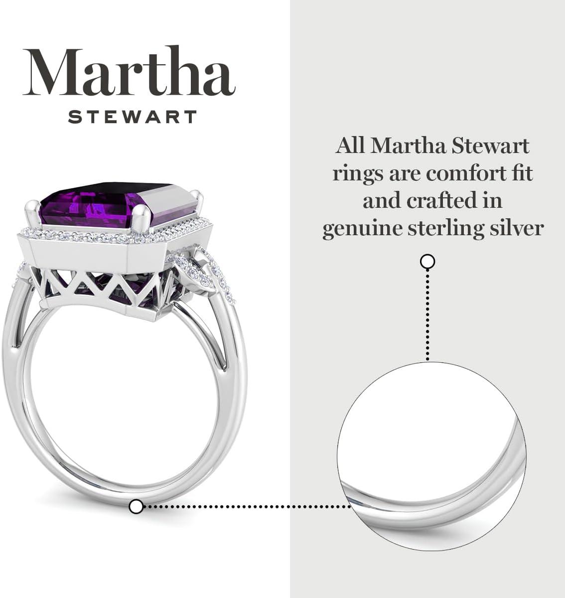 imageMartha Stewart 7 13 Carat Emerald Cut Gemstone Halo Ring with Lab Grown Diamonds in Sterling Silver Choose Your GemstoneAmethyst
