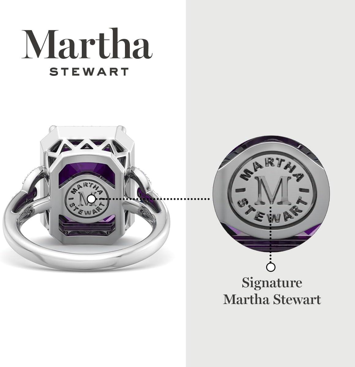imageMartha Stewart 7 13 Carat Emerald Cut Gemstone Halo Ring with Lab Grown Diamonds in Sterling Silver Choose Your GemstoneAmethyst