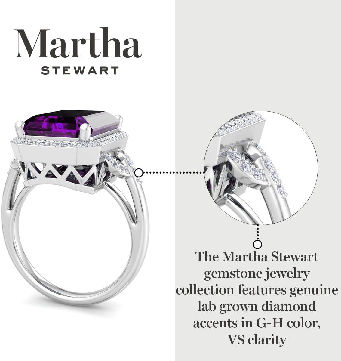 imageMartha Stewart 7 13 Carat Emerald Cut Gemstone Halo Ring with Lab Grown Diamonds in Sterling Silver Choose Your GemstoneAmethyst