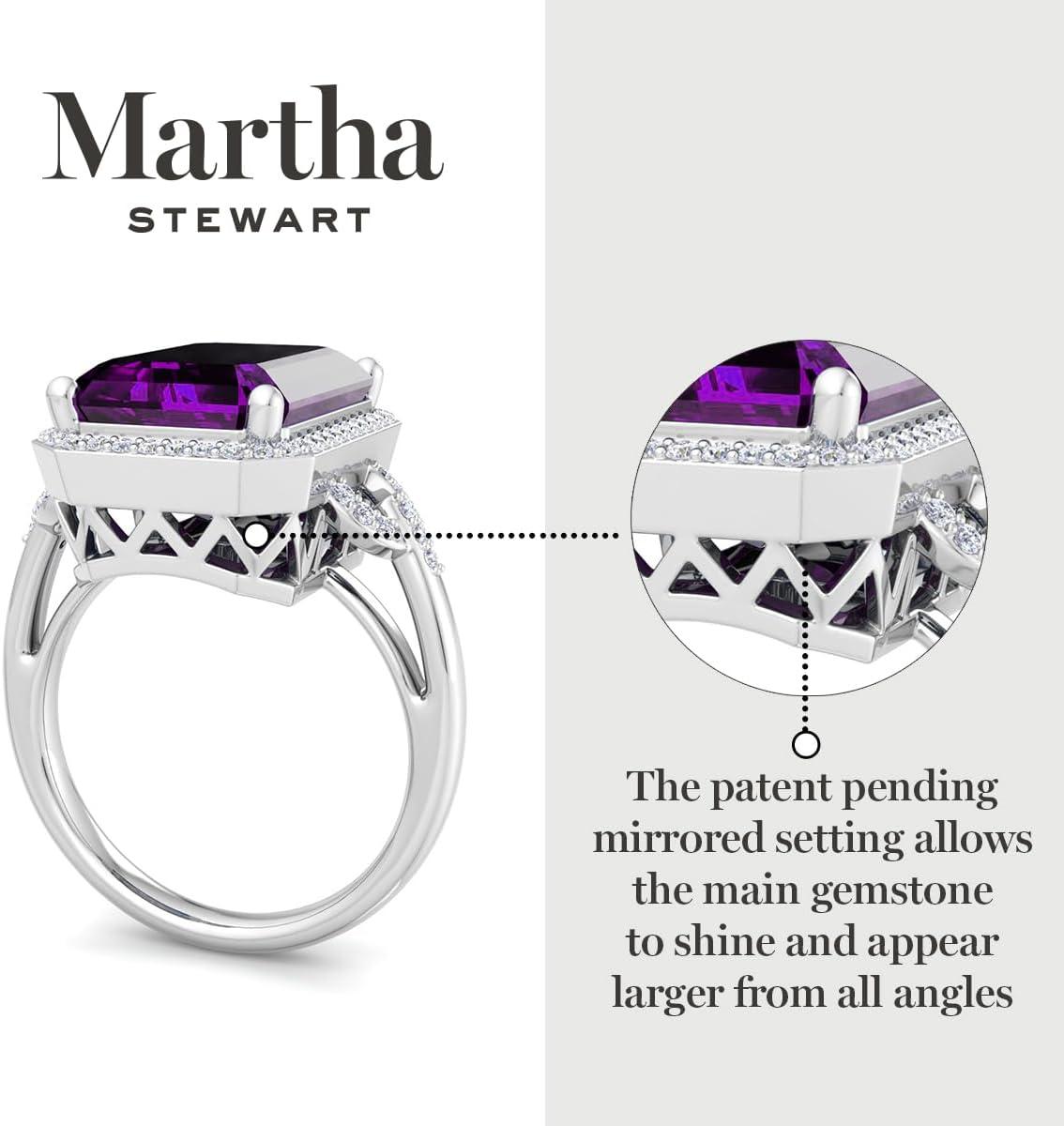 imageMartha Stewart 7 13 Carat Emerald Cut Gemstone Halo Ring with Lab Grown Diamonds in Sterling Silver Choose Your GemstoneAmethyst