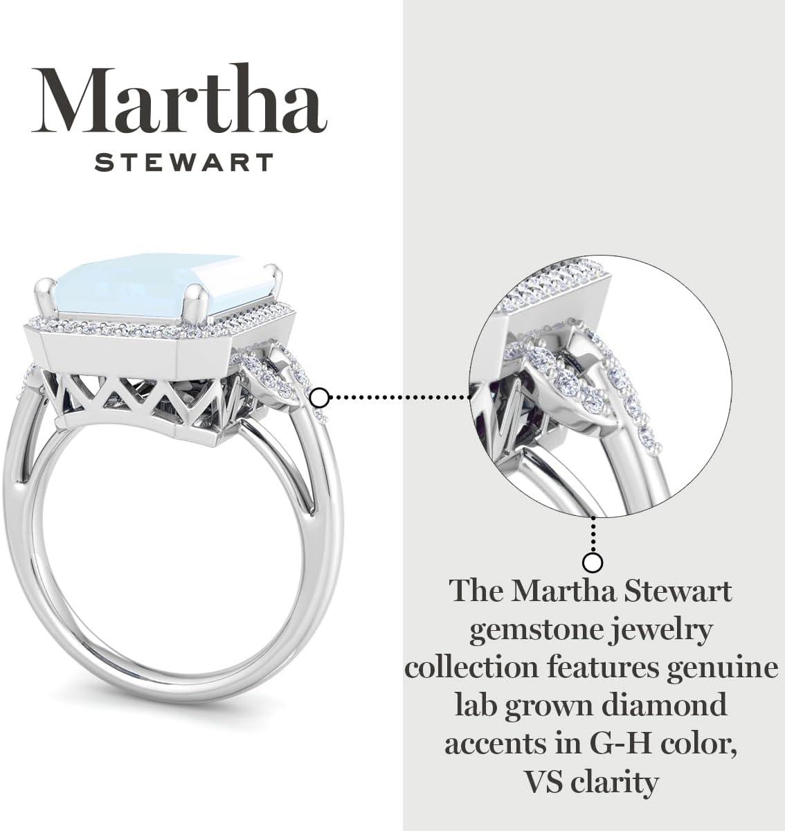 imageMartha Stewart 7 13 Carat Emerald Cut Gemstone Halo Ring with Lab Grown Diamonds in Sterling Silver Choose Your GemstoneAquamarine