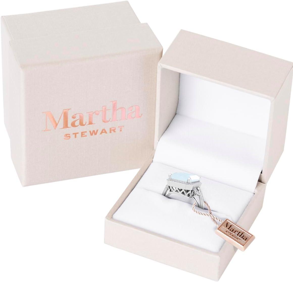 imageMartha Stewart 7 13 Carat Emerald Cut Gemstone Halo Ring with Lab Grown Diamonds in Sterling Silver Choose Your GemstoneAquamarine