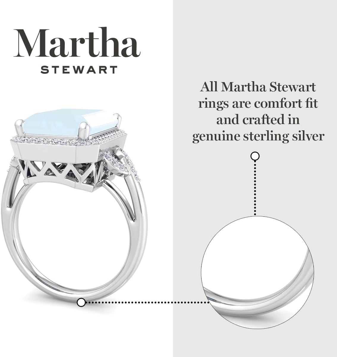 imageMartha Stewart 7 13 Carat Emerald Cut Gemstone Halo Ring with Lab Grown Diamonds in Sterling Silver Choose Your GemstoneAquamarine