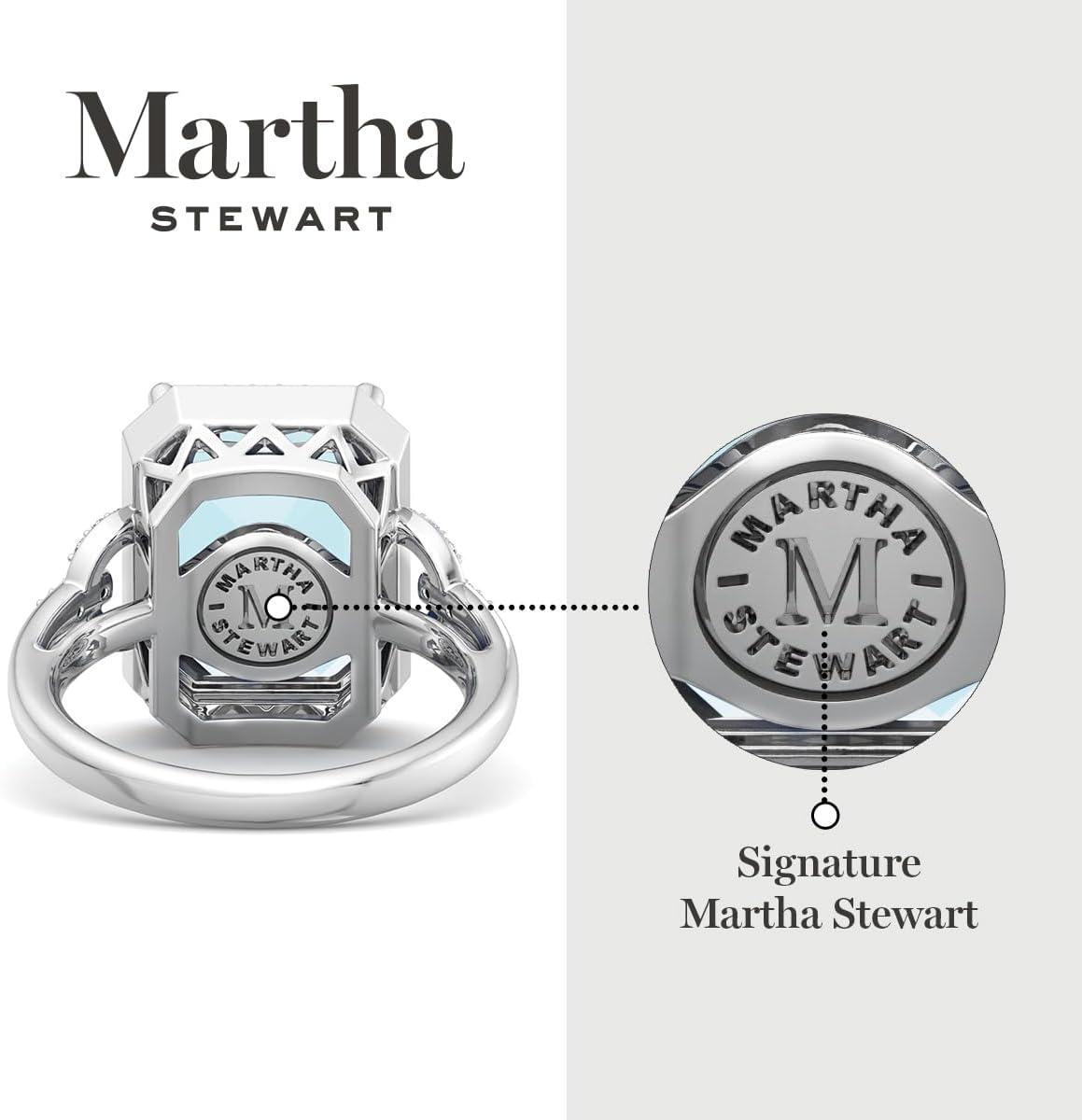 imageMartha Stewart 7 13 Carat Emerald Cut Gemstone Halo Ring with Lab Grown Diamonds in Sterling Silver Choose Your GemstoneAquamarine