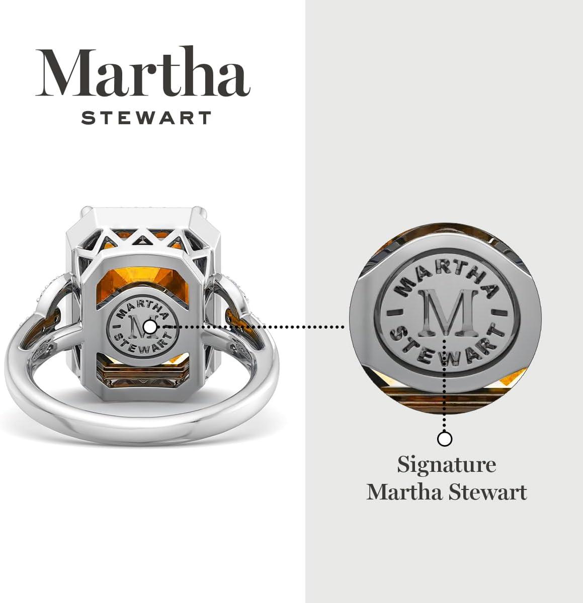 imageMartha Stewart 7 13 Carat Emerald Cut Gemstone Halo Ring with Lab Grown Diamonds in Sterling Silver Choose Your GemstoneCitrine