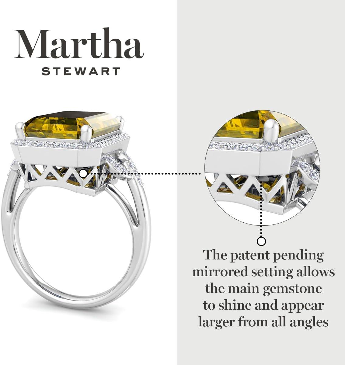 imageMartha Stewart 7 13 Carat Emerald Cut Gemstone Halo Ring with Lab Grown Diamonds in Sterling Silver Choose Your GemstoneCitrine