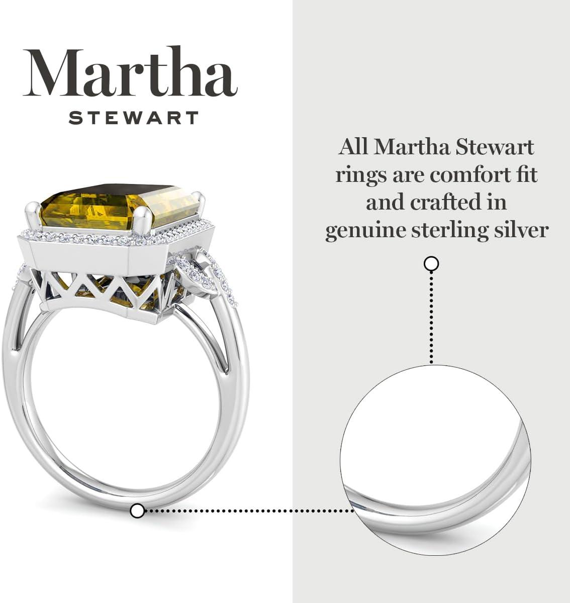 imageMartha Stewart 7 13 Carat Emerald Cut Gemstone Halo Ring with Lab Grown Diamonds in Sterling Silver Choose Your GemstoneCitrine