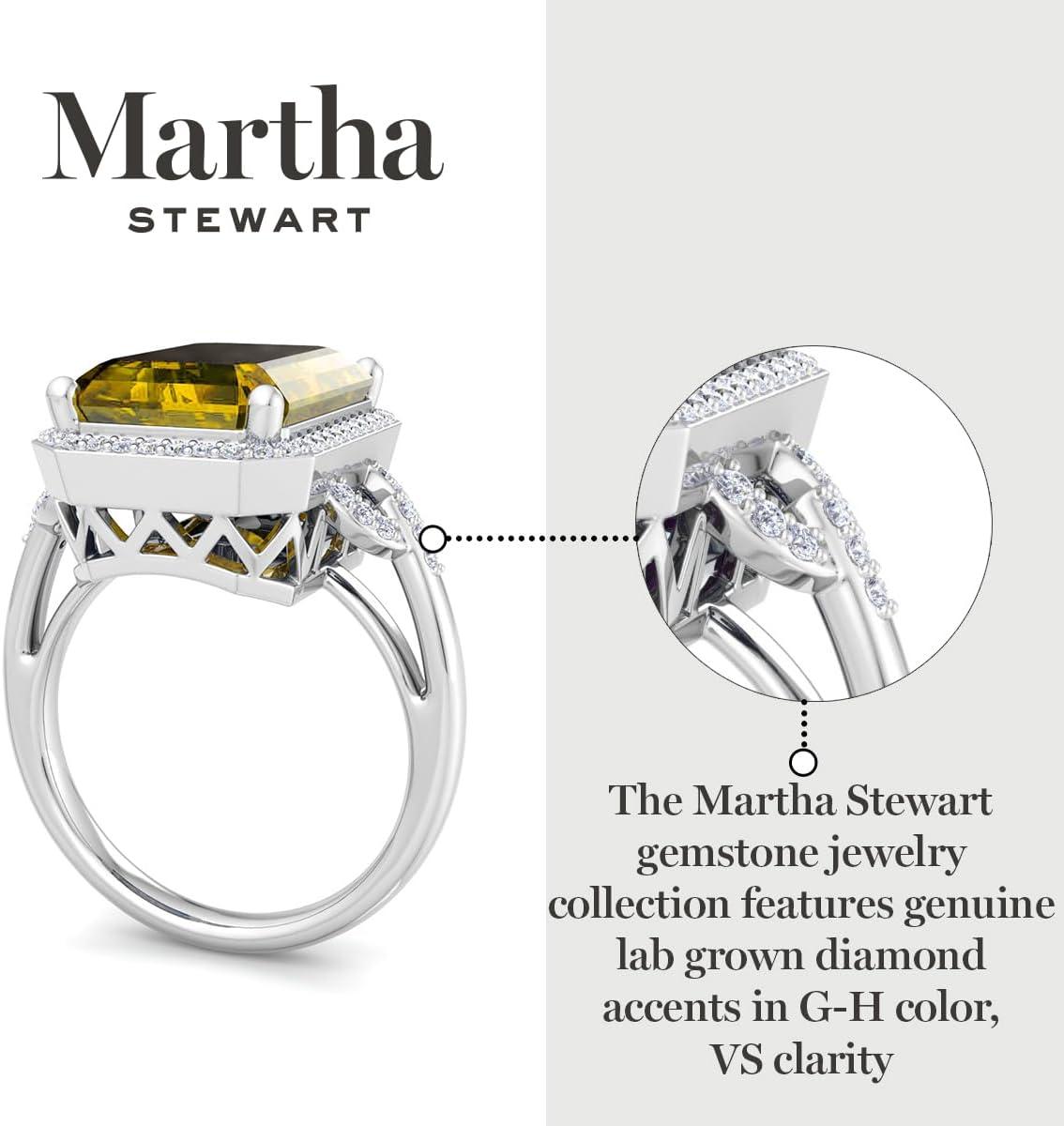 imageMartha Stewart 7 13 Carat Emerald Cut Gemstone Halo Ring with Lab Grown Diamonds in Sterling Silver Choose Your GemstoneCitrine