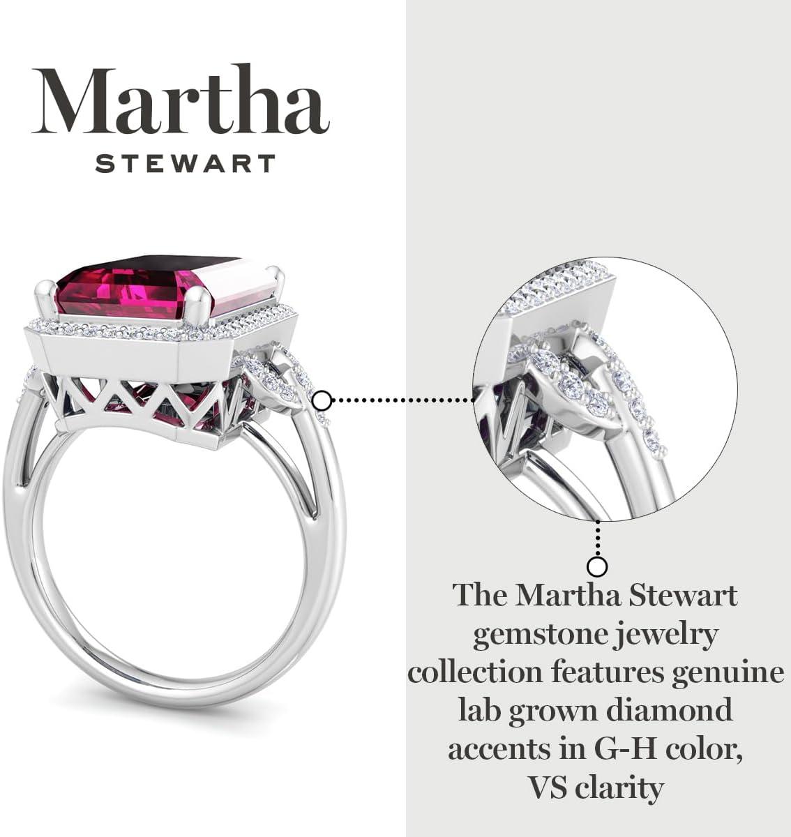 imageMartha Stewart 7 13 Carat Emerald Cut Gemstone Halo Ring with Lab Grown Diamonds in Sterling Silver Choose Your GemstonePink Sapphire