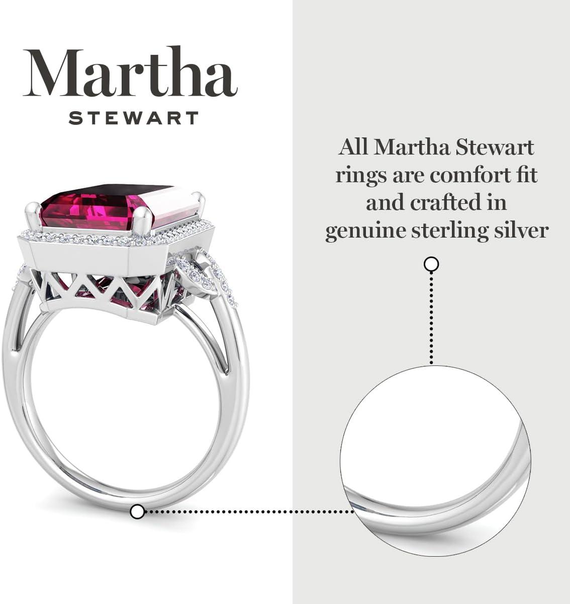 imageMartha Stewart 7 13 Carat Emerald Cut Gemstone Halo Ring with Lab Grown Diamonds in Sterling Silver Choose Your GemstonePink Sapphire