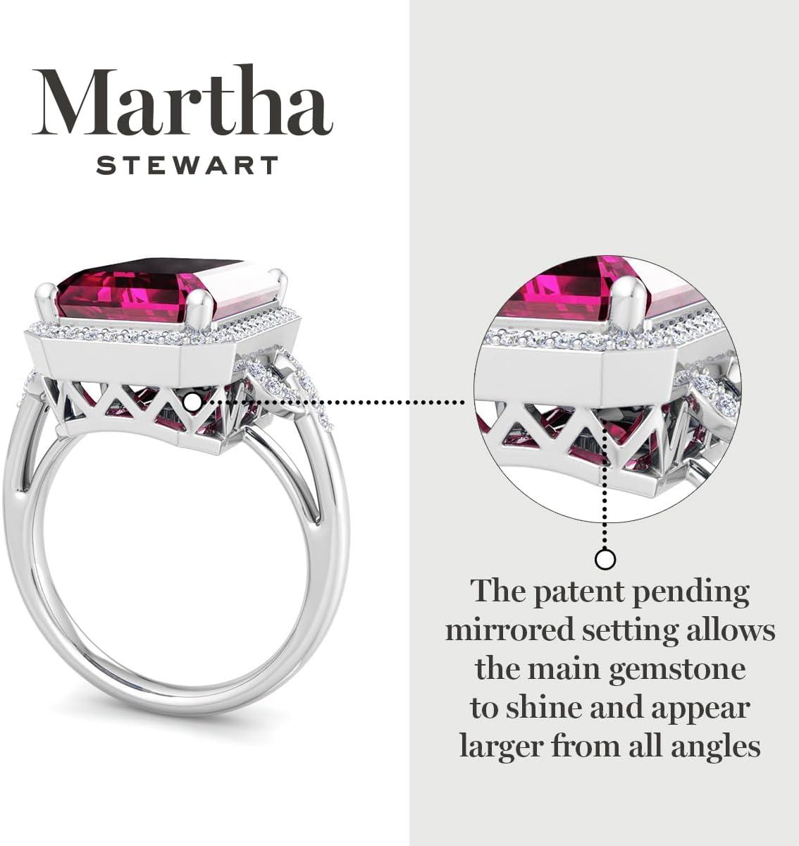 imageMartha Stewart 7 13 Carat Emerald Cut Gemstone Halo Ring with Lab Grown Diamonds in Sterling Silver Choose Your GemstonePink Sapphire