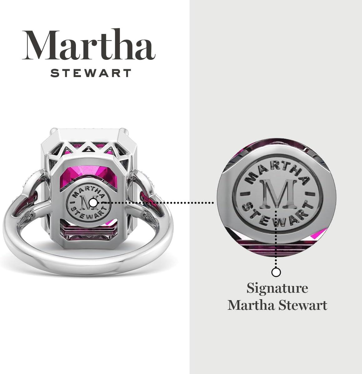 imageMartha Stewart 7 13 Carat Emerald Cut Gemstone Halo Ring with Lab Grown Diamonds in Sterling Silver Choose Your GemstonePink Sapphire