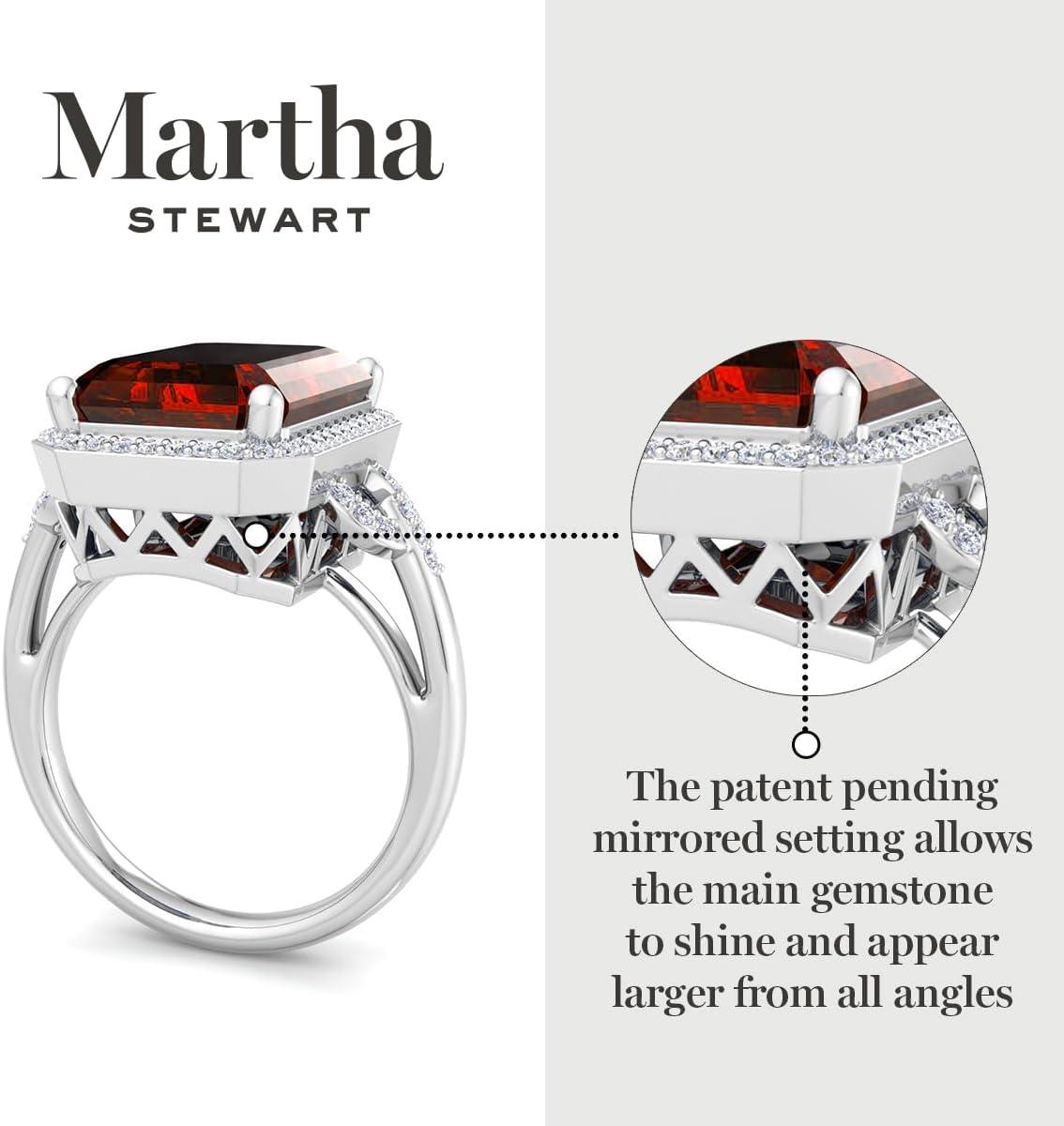 imageMartha Stewart 7 13 Carat Emerald Cut Gemstone Halo Ring with Lab Grown Diamonds in Sterling Silver Choose Your GemstoneRuby