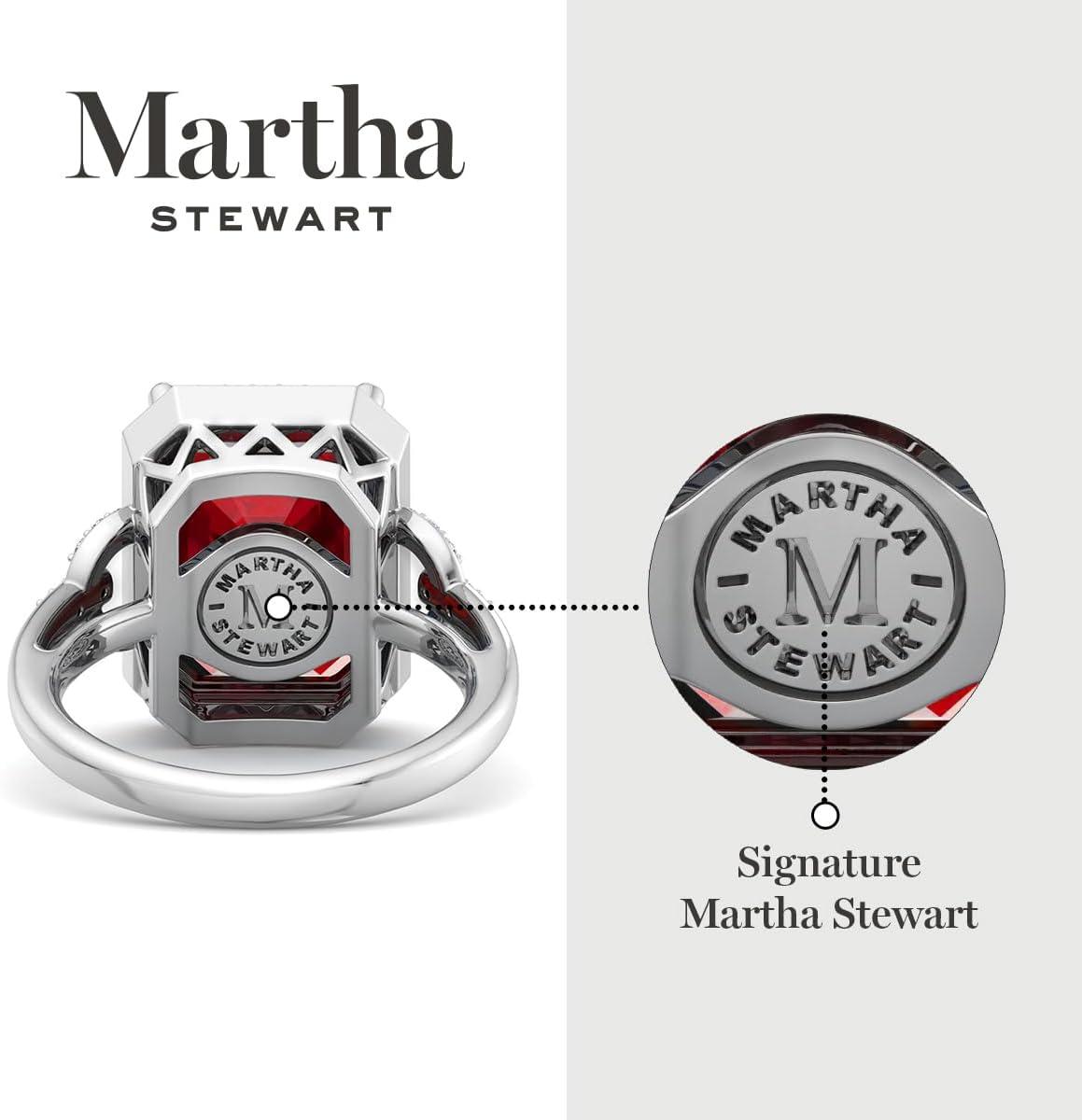 imageMartha Stewart 7 13 Carat Emerald Cut Gemstone Halo Ring with Lab Grown Diamonds in Sterling Silver Choose Your GemstoneRuby