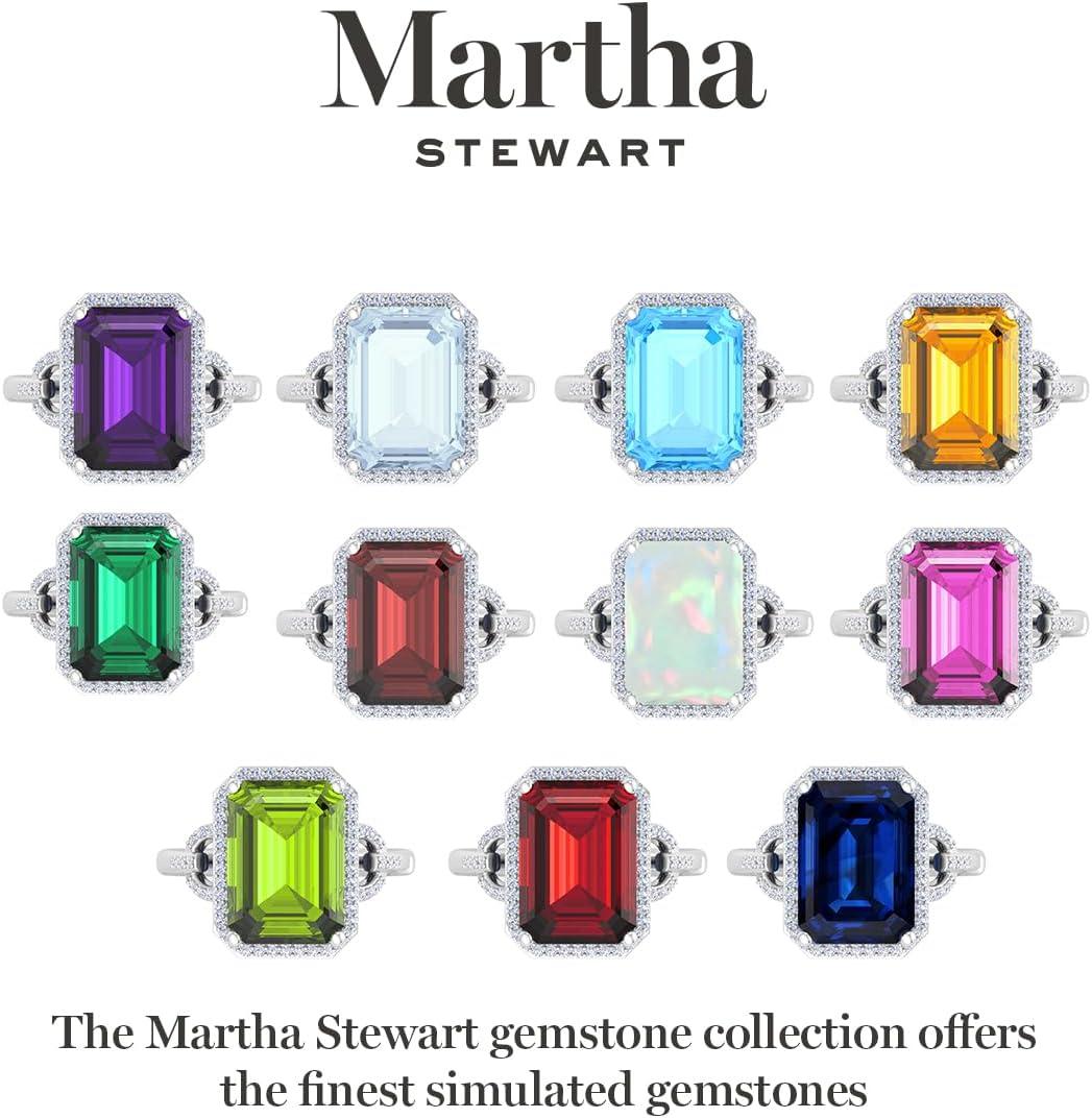imageMartha Stewart 7 13 Carat Emerald Cut Gemstone Halo Ring with Lab Grown Diamonds in Sterling Silver Choose Your GemstoneRuby