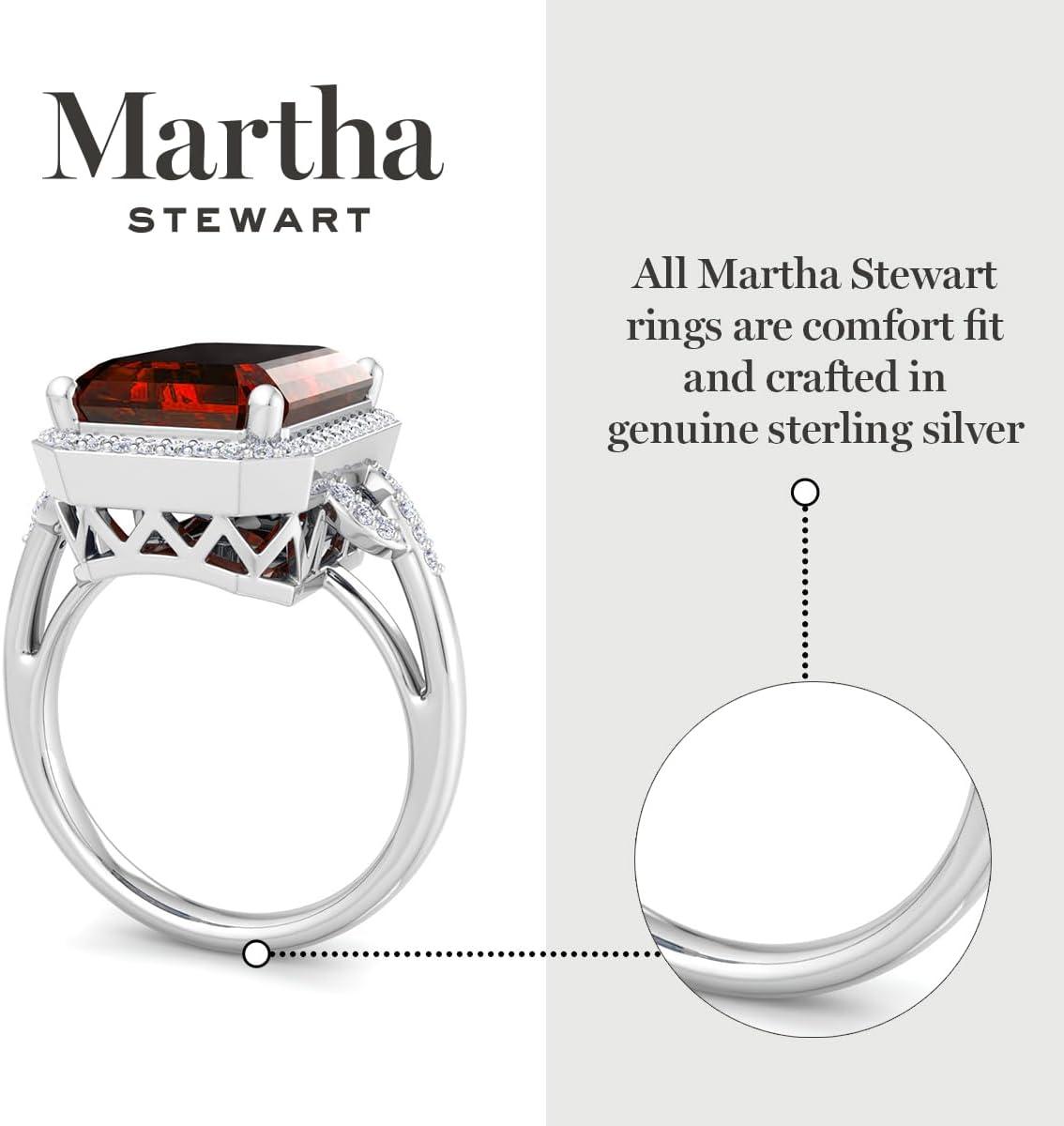 imageMartha Stewart 7 13 Carat Emerald Cut Gemstone Halo Ring with Lab Grown Diamonds in Sterling Silver Choose Your GemstoneRuby