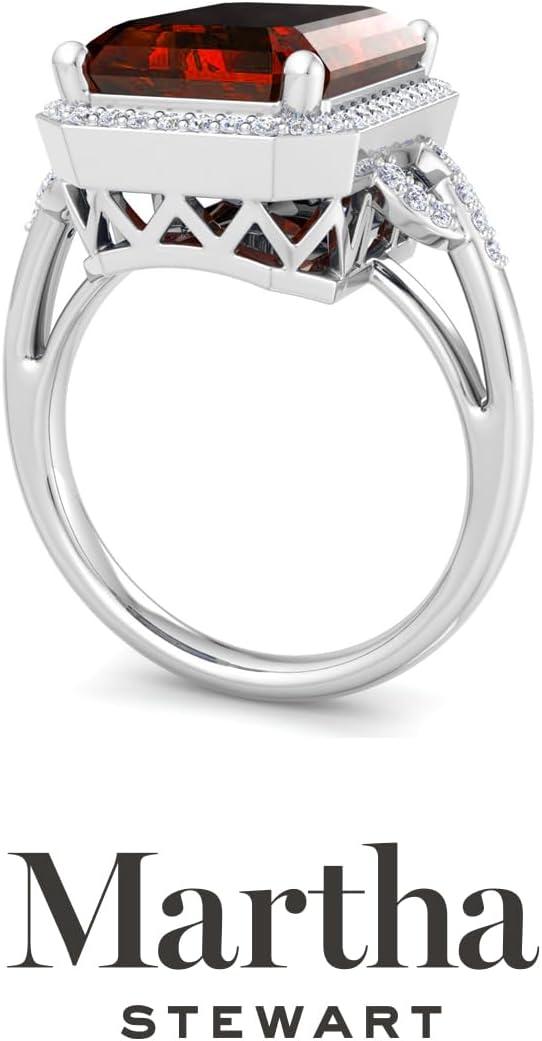imageMartha Stewart 7 13 Carat Emerald Cut Gemstone Halo Ring with Lab Grown Diamonds in Sterling Silver Choose Your GemstoneRuby