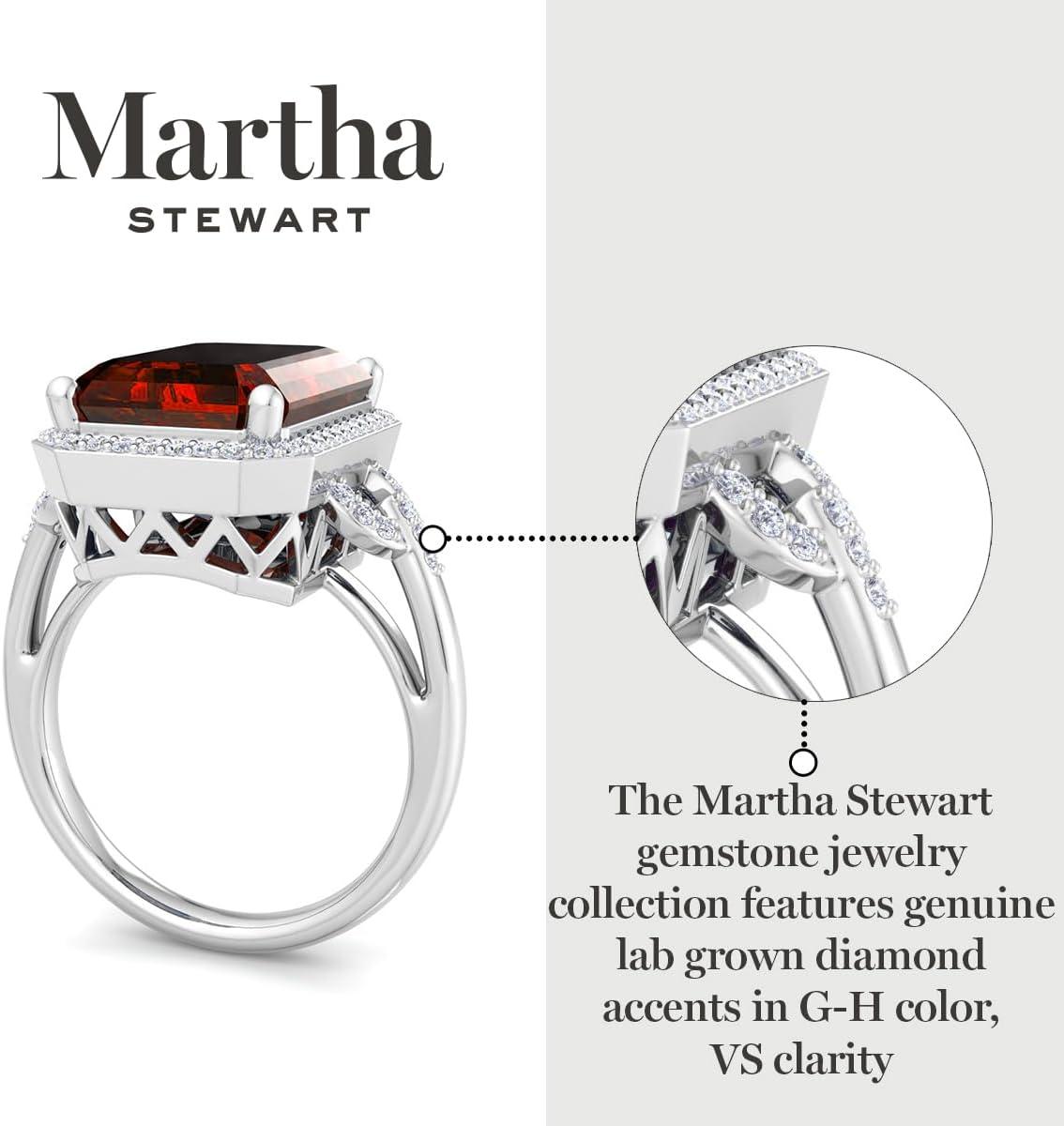 imageMartha Stewart 7 13 Carat Emerald Cut Gemstone Halo Ring with Lab Grown Diamonds in Sterling Silver Choose Your GemstoneRuby