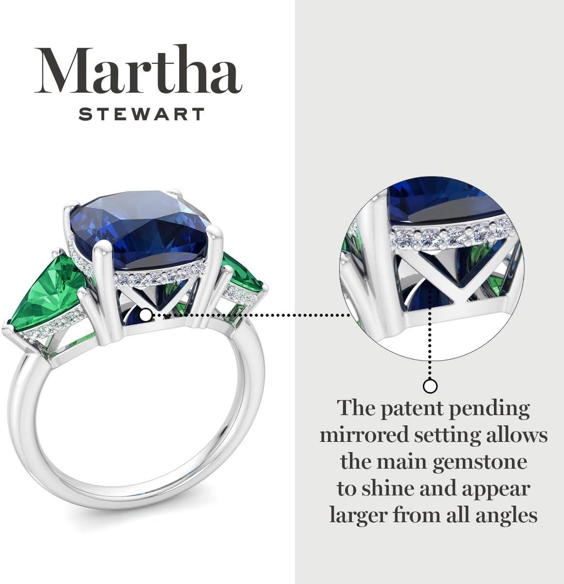 imageMartha Stewart 8 Carat Cushion Cut Gemstone Three Stone Ring with Lab Grown Diamonds in Sterling Silver Choose Your GemstoneOption 10