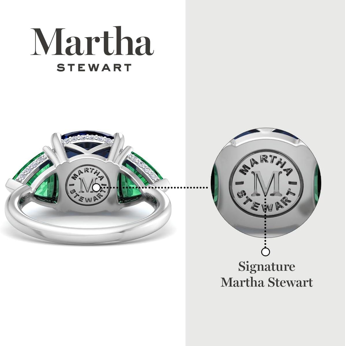 imageMartha Stewart 8 Carat Cushion Cut Gemstone Three Stone Ring with Lab Grown Diamonds in Sterling Silver Choose Your GemstoneOption 10