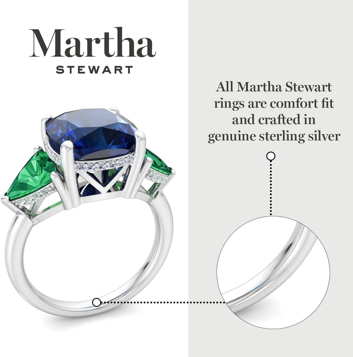 imageMartha Stewart 8 Carat Cushion Cut Gemstone Three Stone Ring with Lab Grown Diamonds in Sterling Silver Choose Your GemstoneOption 10