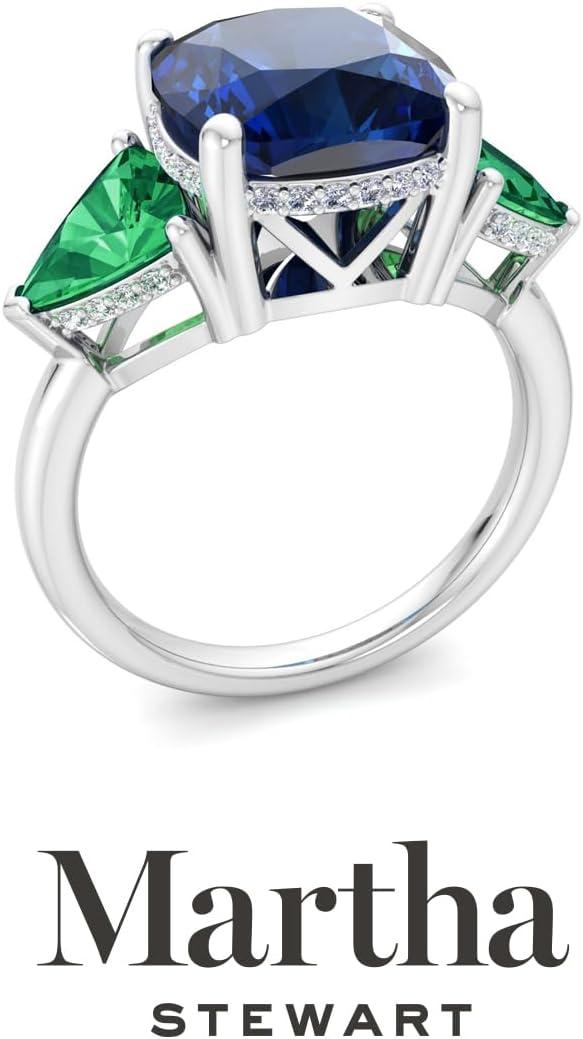 imageMartha Stewart 8 Carat Cushion Cut Gemstone Three Stone Ring with Lab Grown Diamonds in Sterling Silver Choose Your GemstoneOption 10