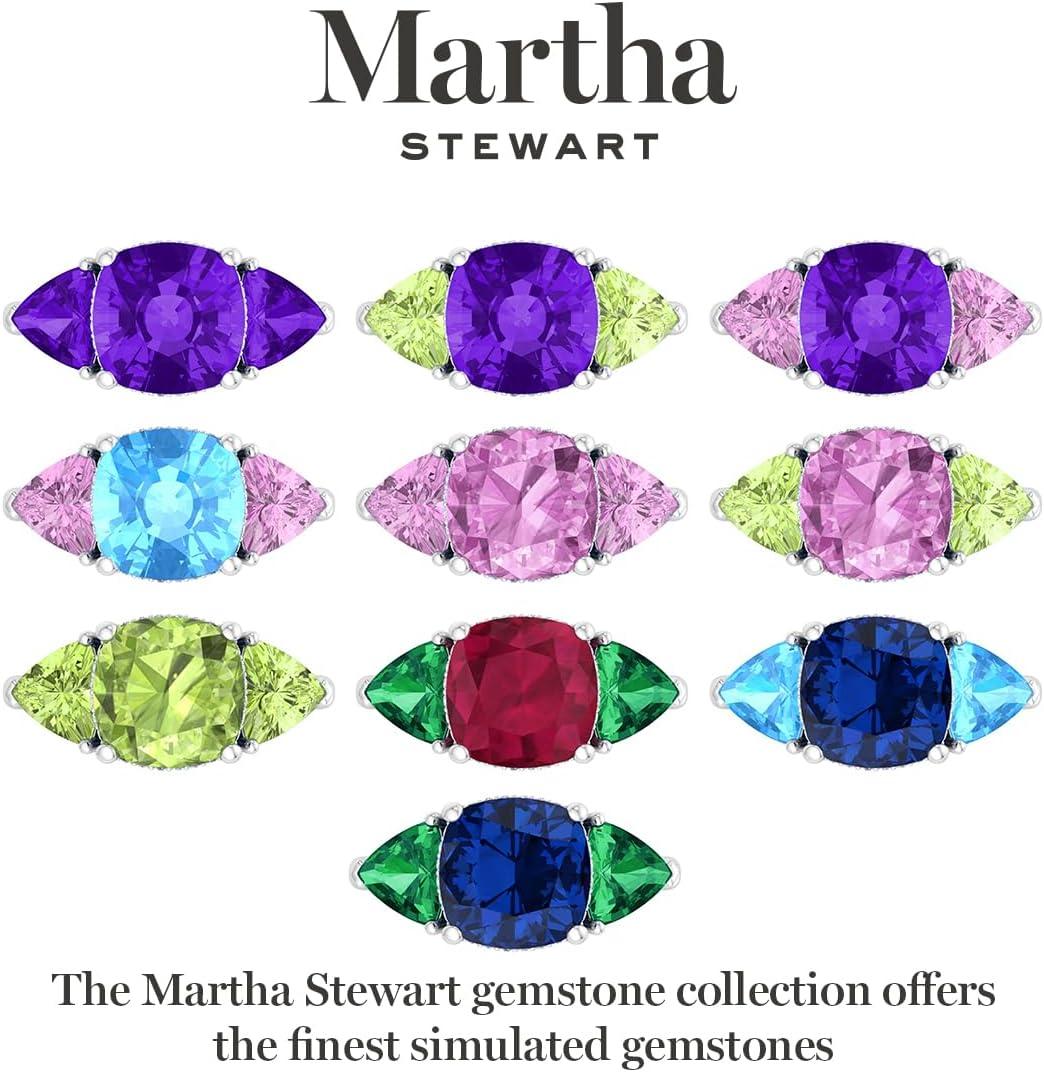 imageMartha Stewart 8 Carat Cushion Cut Gemstone Three Stone Ring with Lab Grown Diamonds in Sterling Silver Choose Your GemstoneOption 10