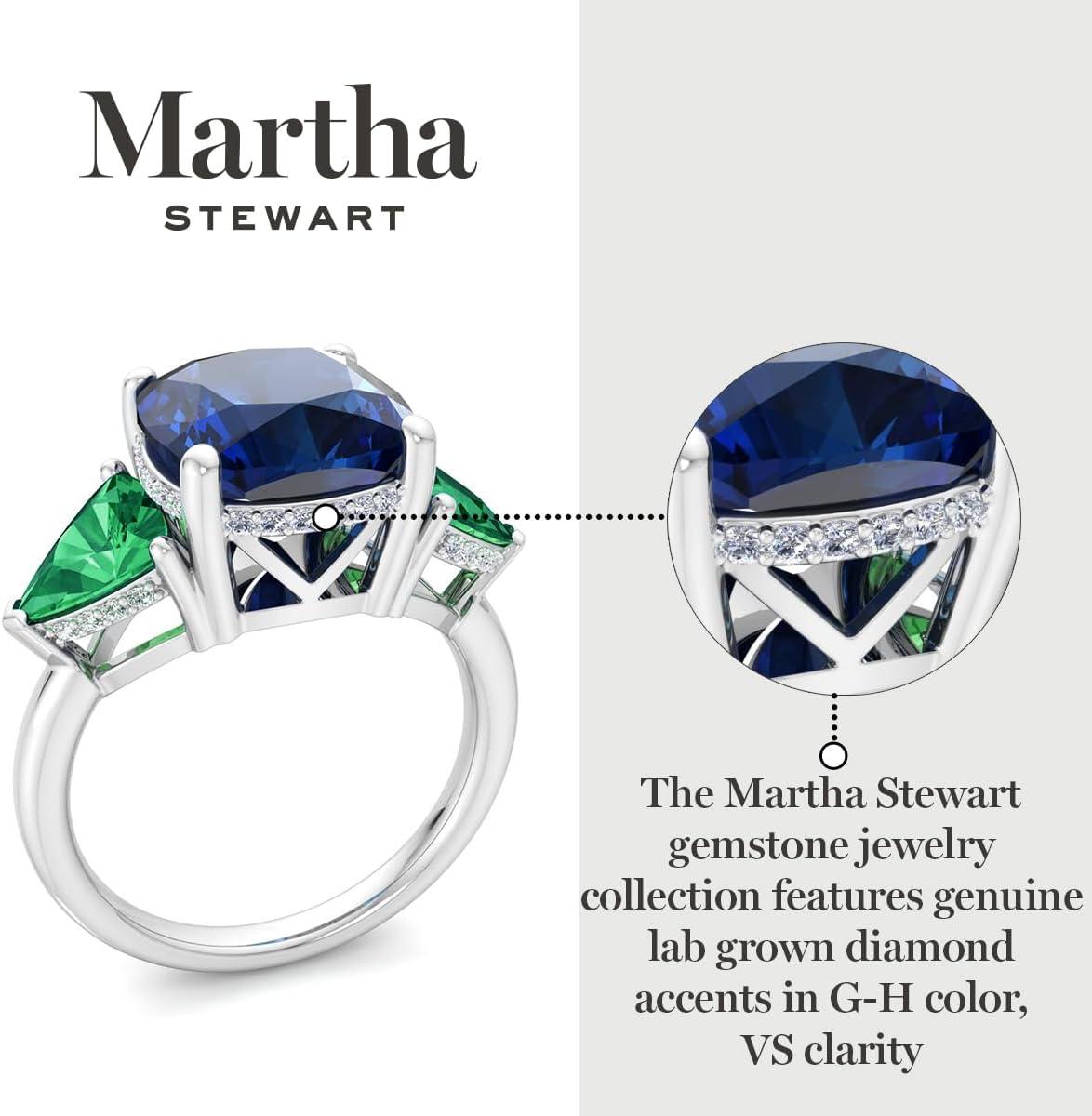 imageMartha Stewart 8 Carat Cushion Cut Gemstone Three Stone Ring with Lab Grown Diamonds in Sterling Silver Choose Your GemstoneOption 10