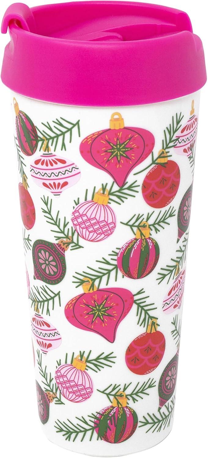 imageMartha Stewart Acrylic Thermal Mug 16 oz Insulated Holiday Mug with Festive Design Durable Lightweight Travel Coffee Cup for Hot Drinks Cocoa Tea Ornaments