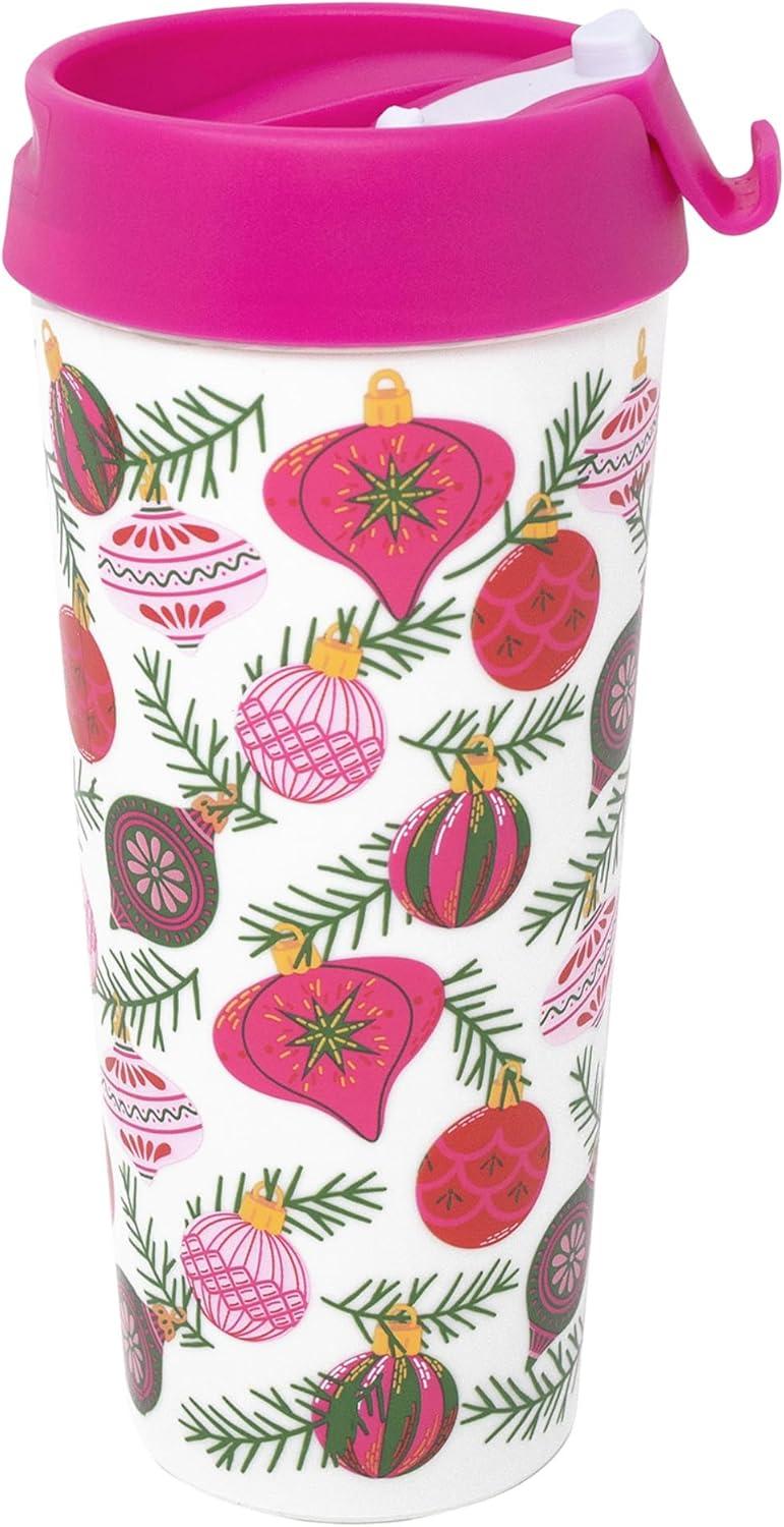 imageMartha Stewart Acrylic Thermal Mug 16 oz Insulated Holiday Mug with Festive Design Durable Lightweight Travel Coffee Cup for Hot Drinks Cocoa Tea Ornaments