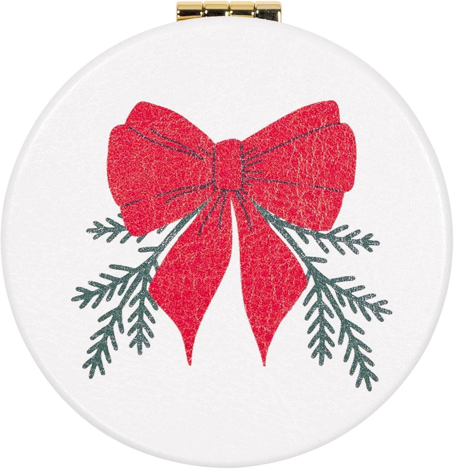 imageMartha Stewart Compact Mirror Slim Pocket Mirror with Standard amp Magnified Glass Travel Makeup Mirror for Purse or Stocking Stuffer Holiday Bow