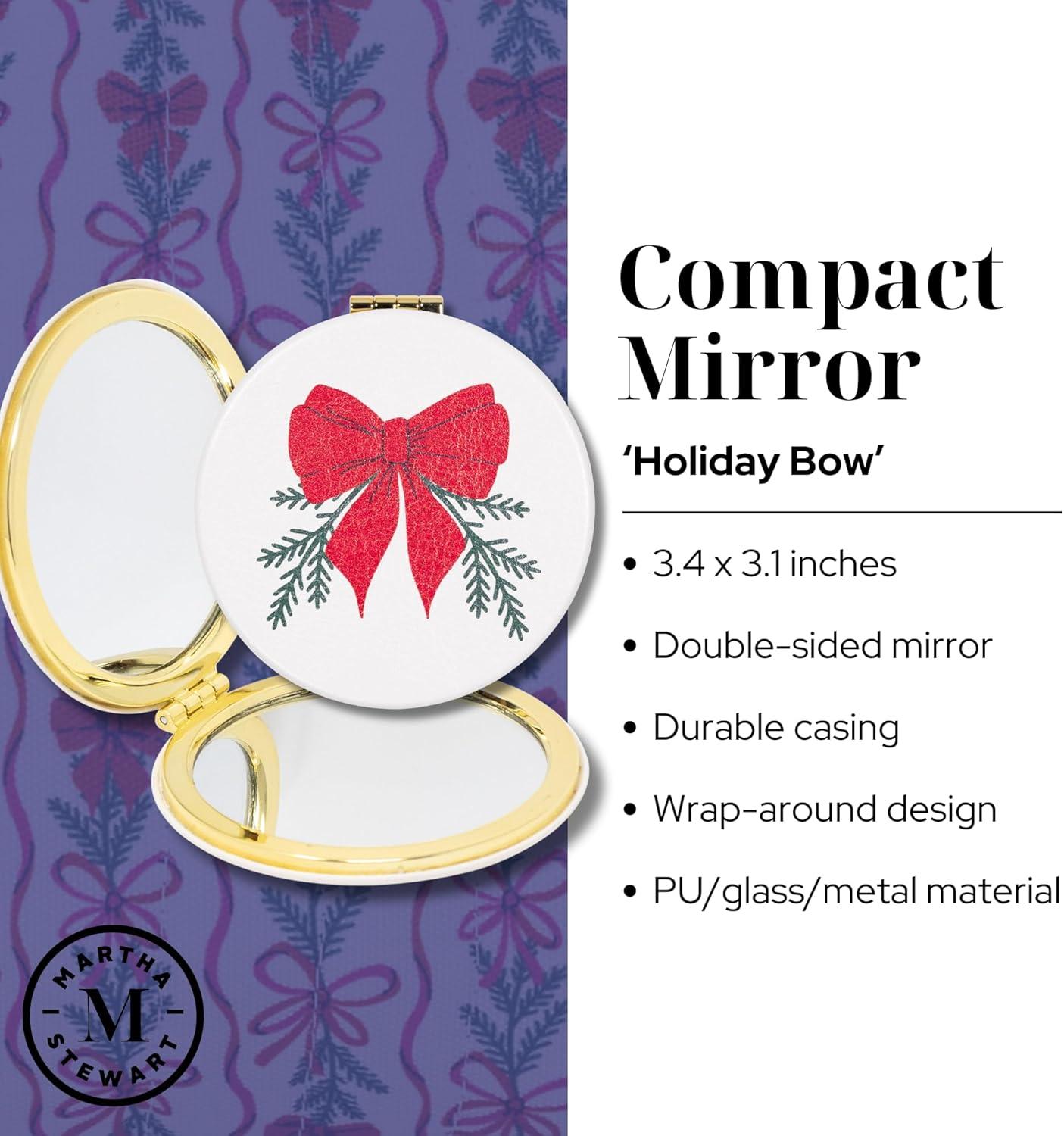 imageMartha Stewart Compact Mirror Slim Pocket Mirror with Standard amp Magnified Glass Travel Makeup Mirror for Purse or Stocking Stuffer Holiday Bow