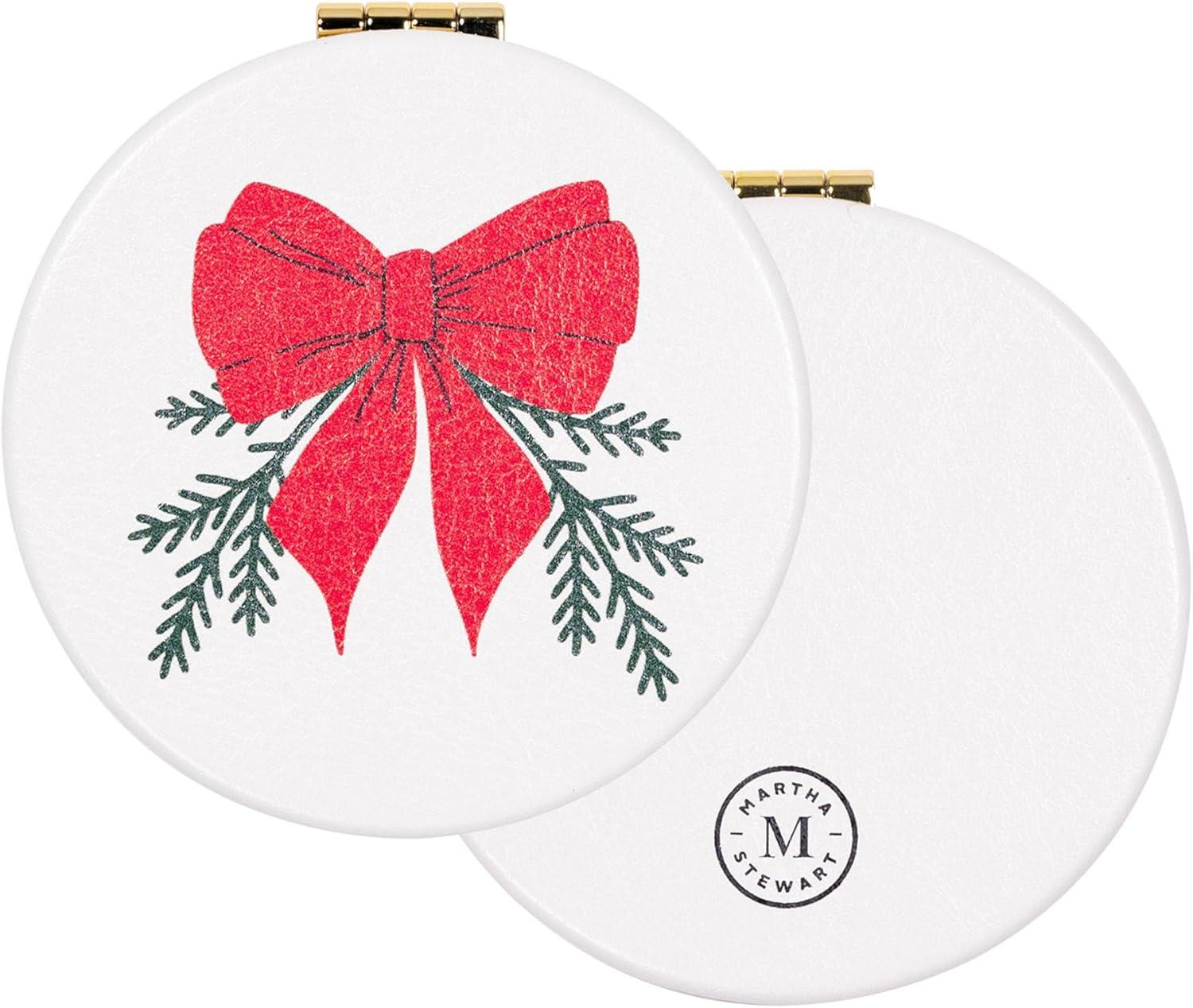 imageMartha Stewart Compact Mirror Slim Pocket Mirror with Standard amp Magnified Glass Travel Makeup Mirror for Purse or Stocking Stuffer Holiday Bow