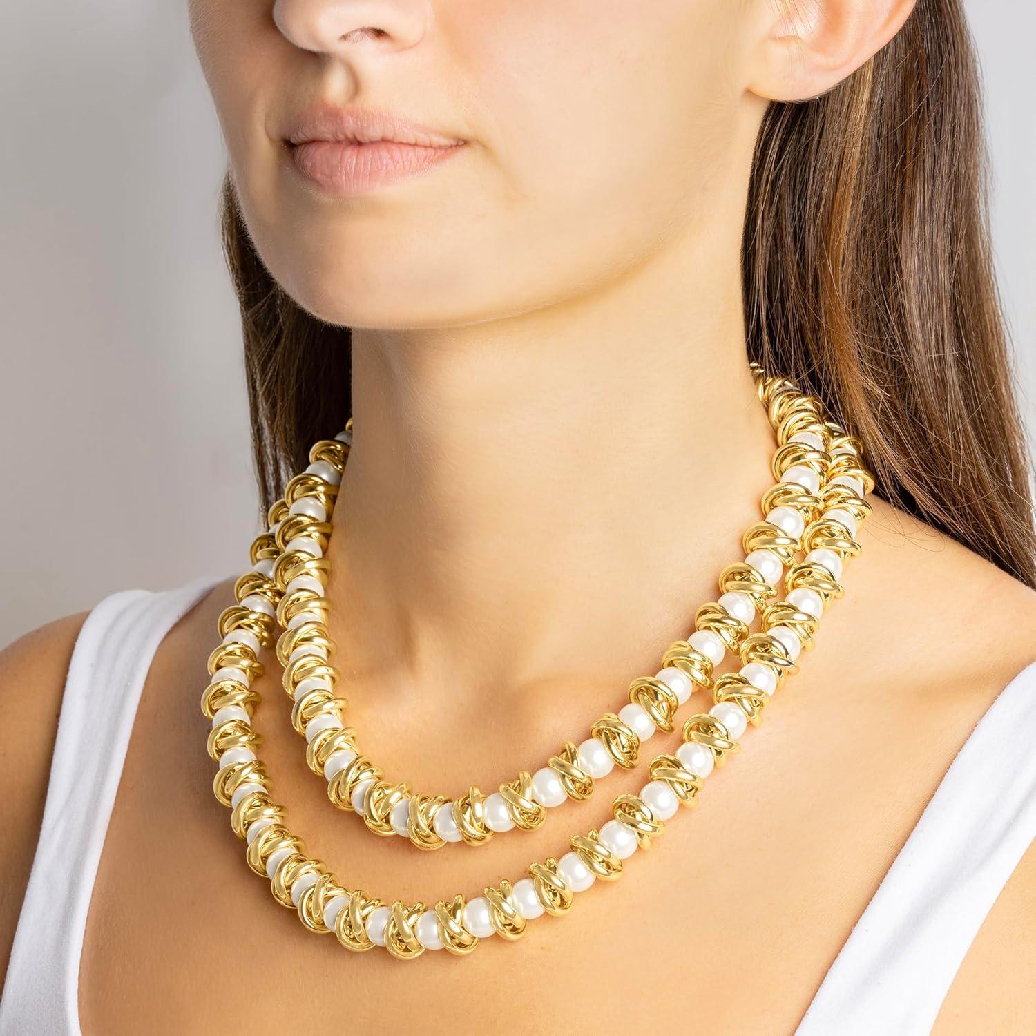 imageMartha Stewart Elegant Two Strand Gold and Pearl Necklace 18 Inches For Women
