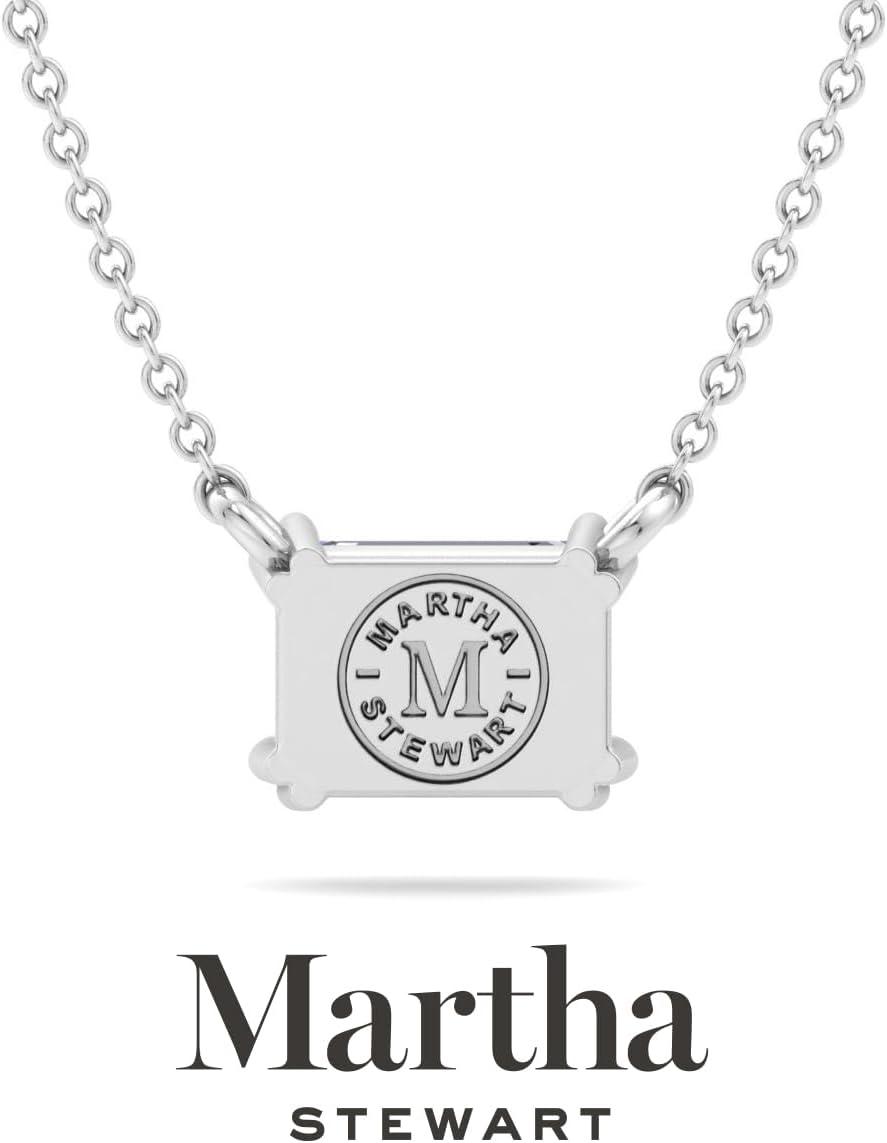 imageMartha Stewart Emerald Cut Lab Grown Diamond Solitaire Necklace in 14 Karat Gold Lab Grown Diamond Necklacewhitegold