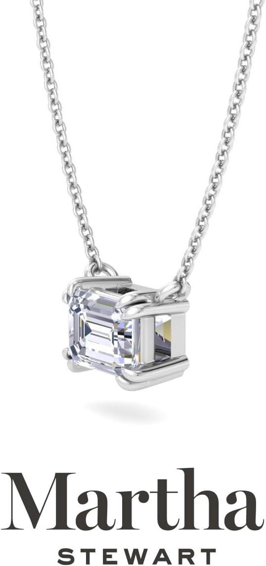 imageMartha Stewart Emerald Cut Lab Grown Diamond Solitaire Necklace in 14 Karat Gold Lab Grown Diamond Necklacewhitegold